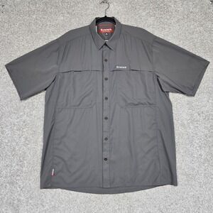 SIMMS fishing shirt mens XL gray short sleeve button up vented lightweight